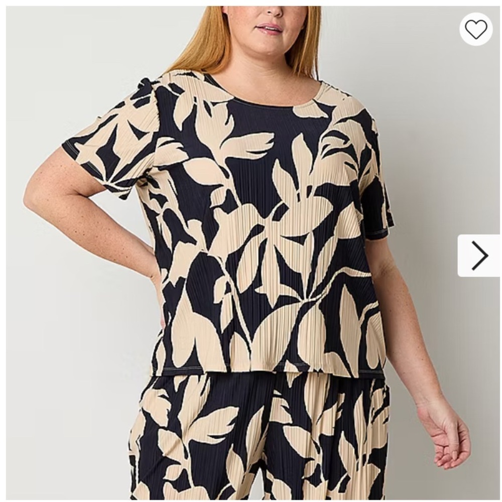 Liz Claiborne tencel knit flowy pleated top size 3X black and beige floral NWT - Picture 1 of 4
